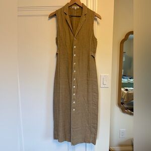 Alex Mill Linen Mathilde Vest Midi Dress in Khaki Sz Small